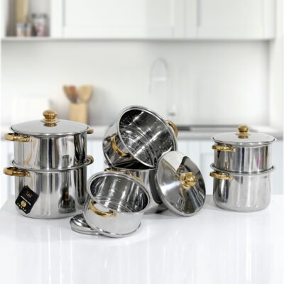 Couscoussier Inox poingnées dorées YL231