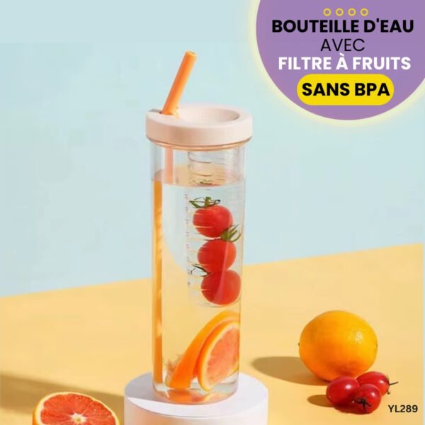 Bouteille d'eau avec infuseur à fruits et paille YL289 – Image 3