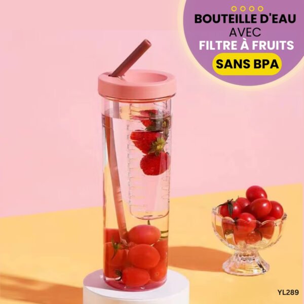 Bouteille d'eau avec infuseur à fruits et paille YL289 – Image 2