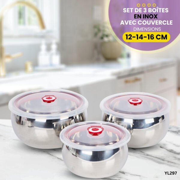Set De 3 Boîtes En Inox Avec Couvercle YL297 – Image 4