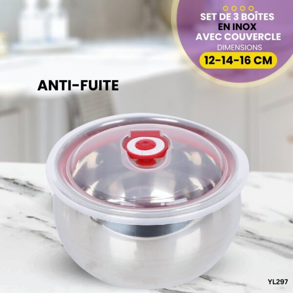 Set De 3 Boîtes En Inox Avec Couvercle YL297 – Image 3