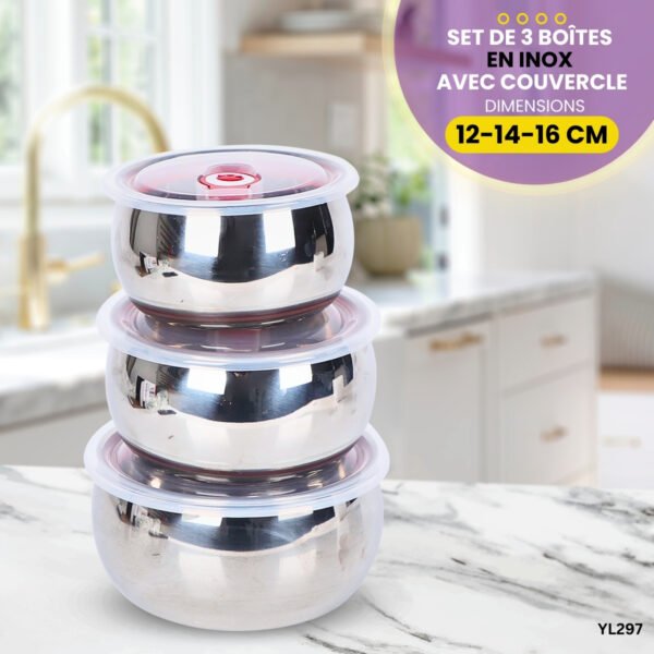 Set De 3 Boîtes En Inox Avec Couvercle YL297