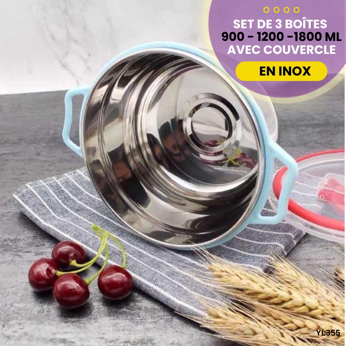 Set Bols Bébé Avec Ventouse - 2 Bols Inox + 2 Cuillères, Base Silicone Antidérapante, Sans BPA, 12x9cm, Bleu Et Gris