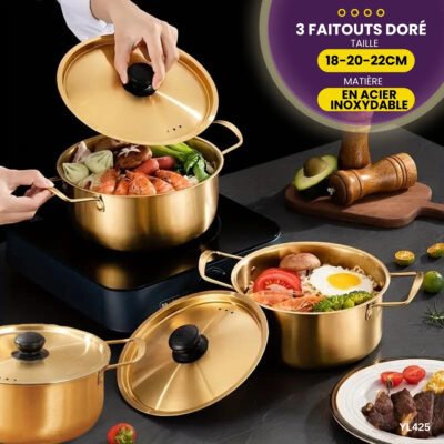 Ensemble de casseroles en acier inoxydable doré 3Pcs YL425
