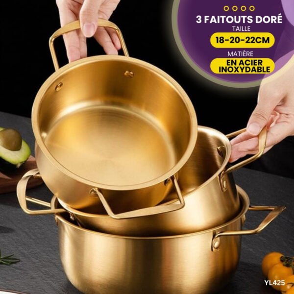 Ensemble de casseroles en acier inoxydable doré 3Pcs YL425 – Image 3