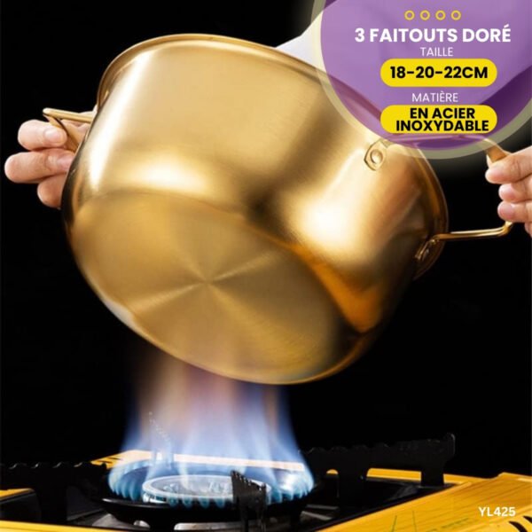 Ensemble de casseroles en acier inoxydable doré 3Pcs YL425 – Image 5