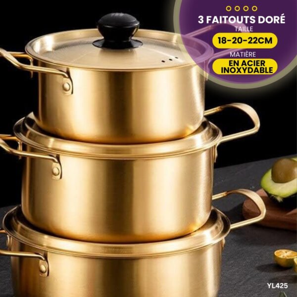 Ensemble de casseroles en acier inoxydable doré 3Pcs YL425 – Image 2