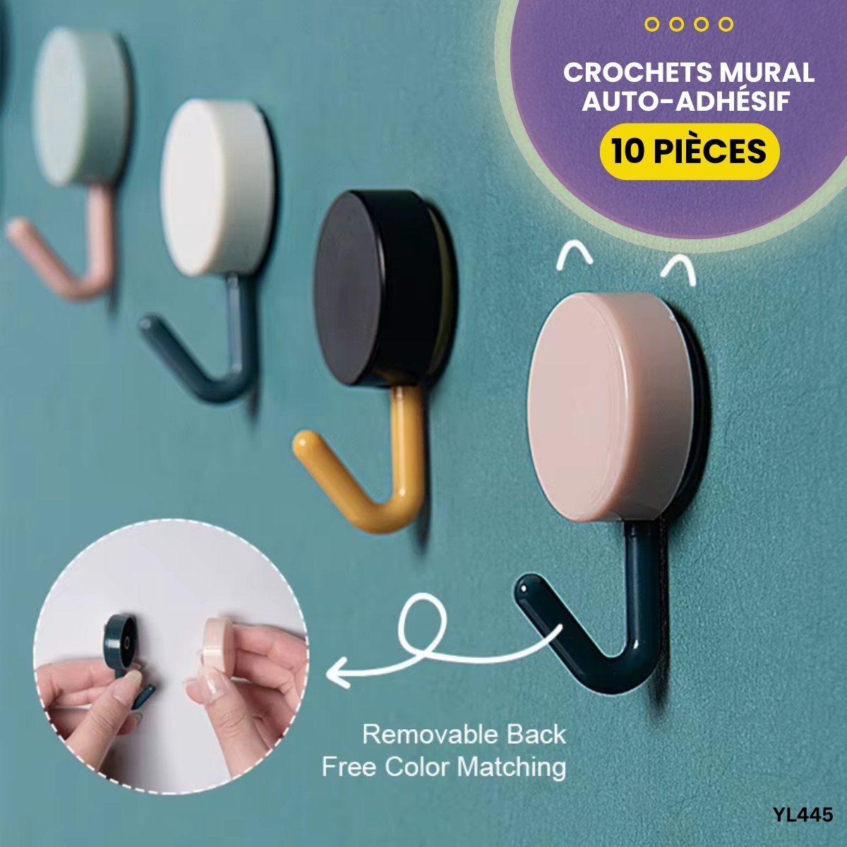 Crochets Mural Auto adh sif 10 Pi ces YL445 Yallashopping