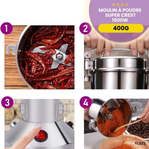 Moulin à Poudre Super Crest – Capacité de 400g à 800g – YL521 – Image 4