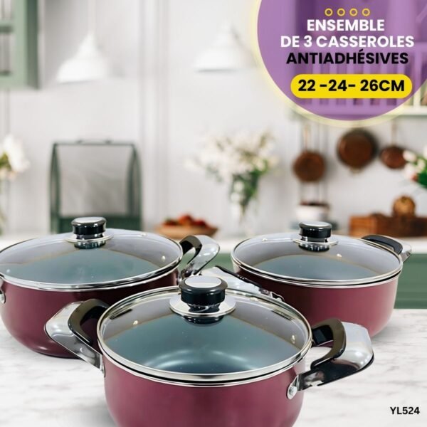 Ensemble de 3 casseroles antiadhésives YL524