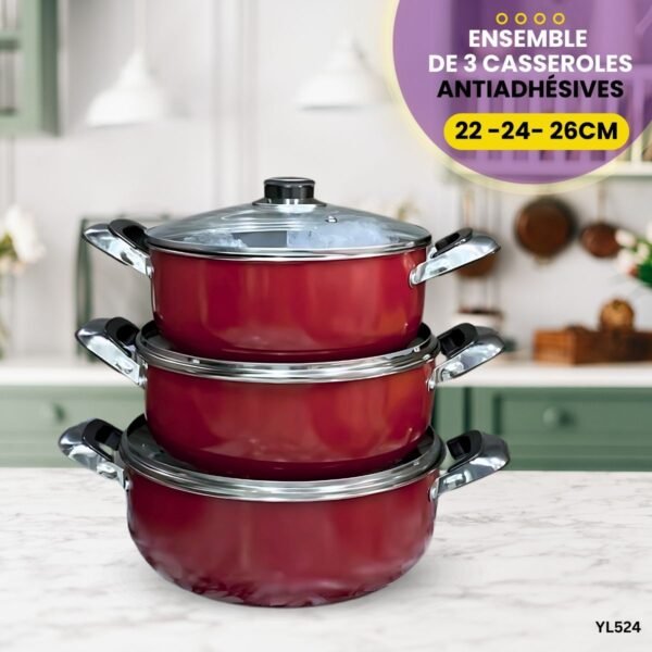 Ensemble de 3 casseroles antiadhésives YL524 – Image 2