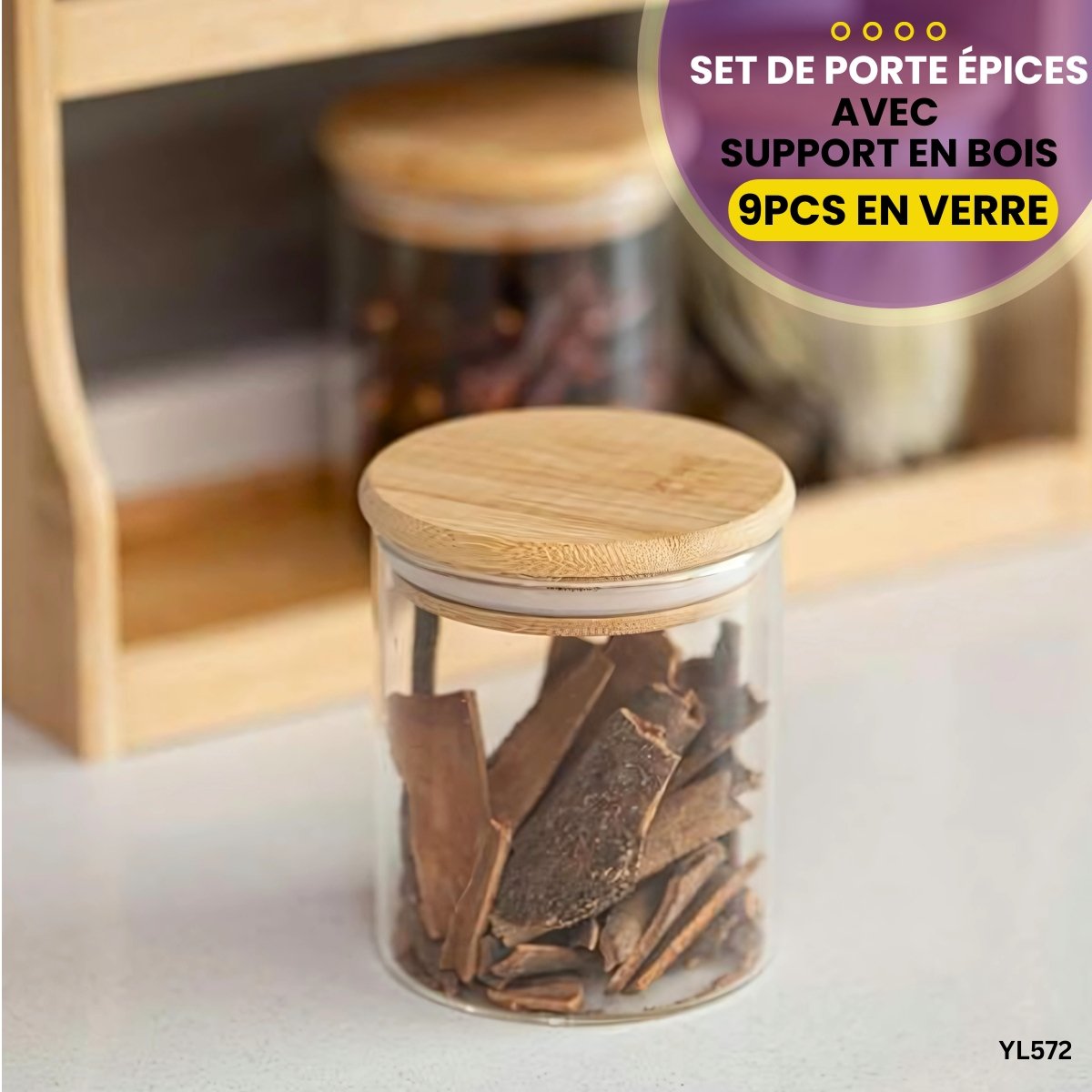 Set De Porte Épices En Verre Avec Support En Bois YL572 – Image 2