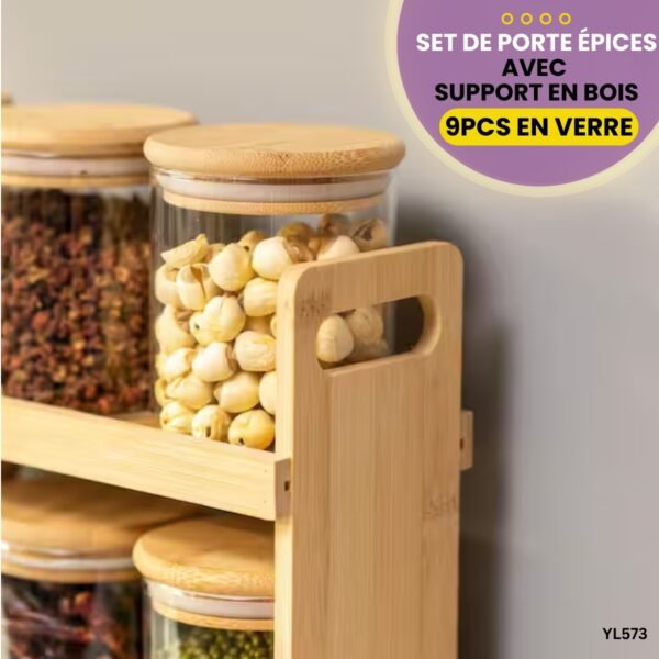 Set De Porte Épices En Verre Avec Support En Bois YL572 – Image 2