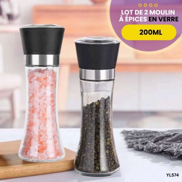 Lot de 2 Moulin à épices Élégant en Verre YL574