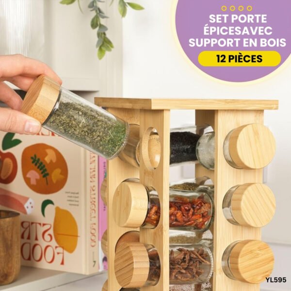 Set Porte Épices 12 Pièces Avec Support en Bois YL595 – Image 2
