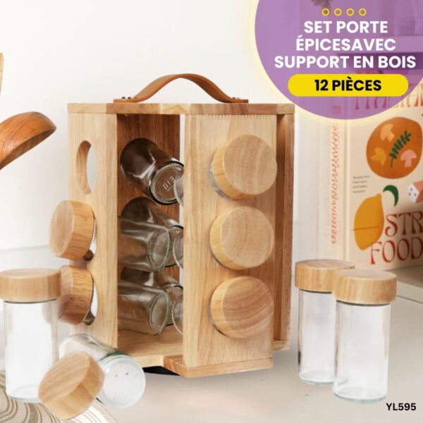 Set Porte Épices 12 Pièces Avec Support en Bois YL595 – Image 3
