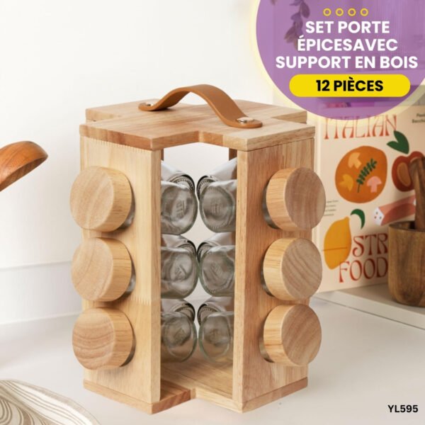 Set Porte Épices 12 Pièces Avec Support en Bois YL595