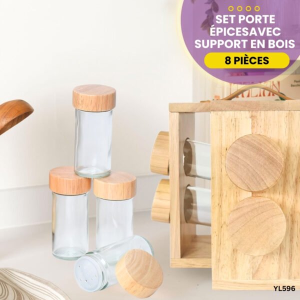 Set Porte Épices 8 Pièces Avec Support en Bois YL596 – Image 3