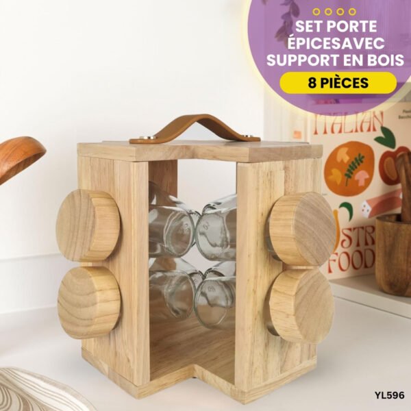 Set Porte Épices 8 Pièces Avec Support en Bois YL596