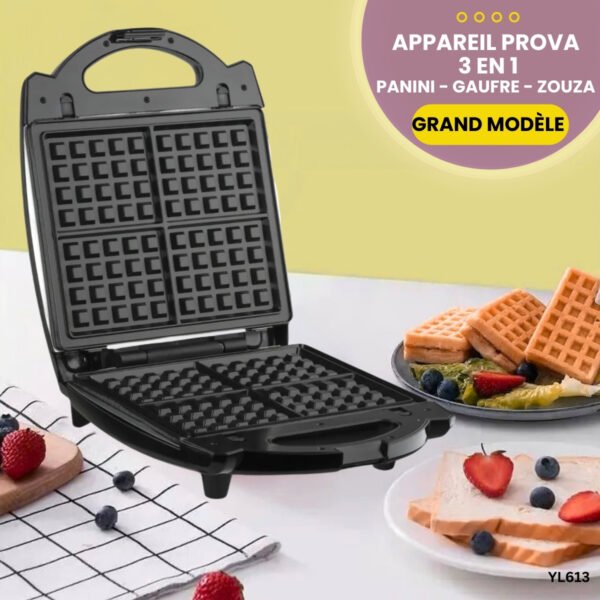 Appareil PROVA  3 en 1 Panini - Gaufre - Zouza YL613 – Image 2