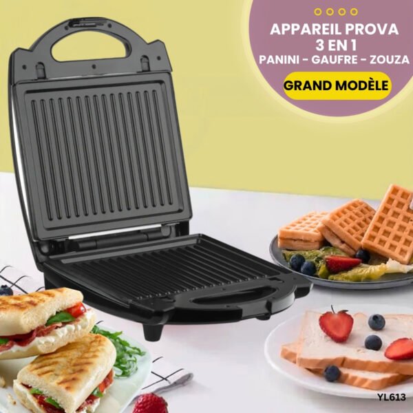 Appareil PROVA  3 en 1 Panini - Gaufre - Zouza YL613 – Image 3