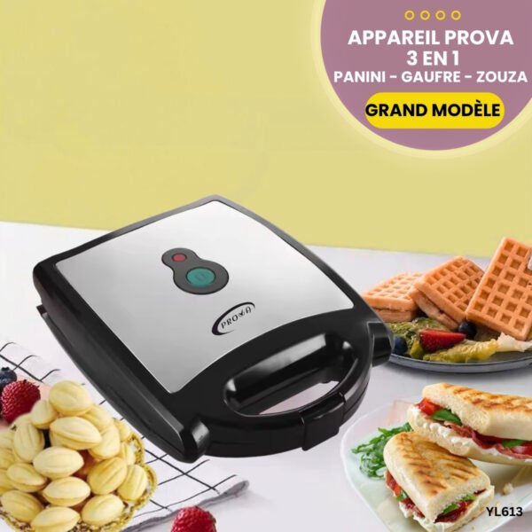 Appareil PROVA  3 en 1 Panini - Gaufre - Zouza YL613