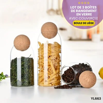 Lot de 3 boîtes de rangement en verre YL663