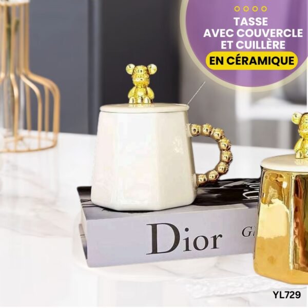 Tasse en céramique avec couvercle et cuillère YL729 – Image 2