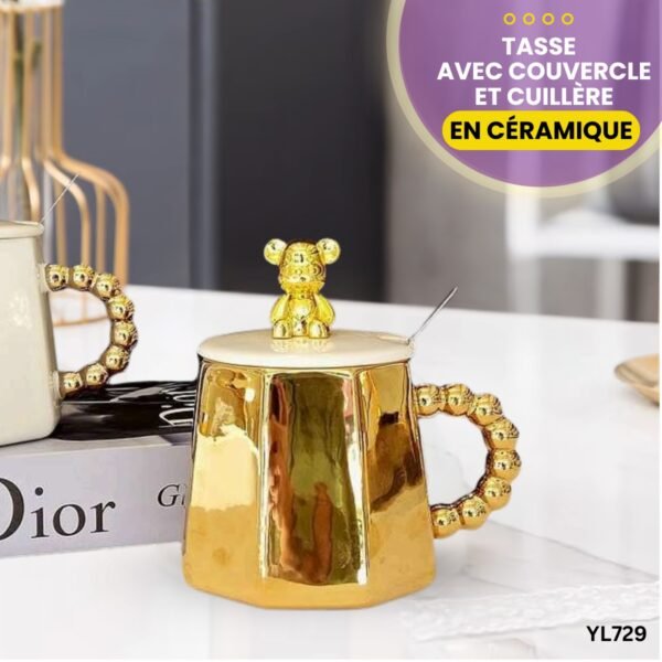 Tasse en céramique avec couvercle et cuillère YL729 – Image 3