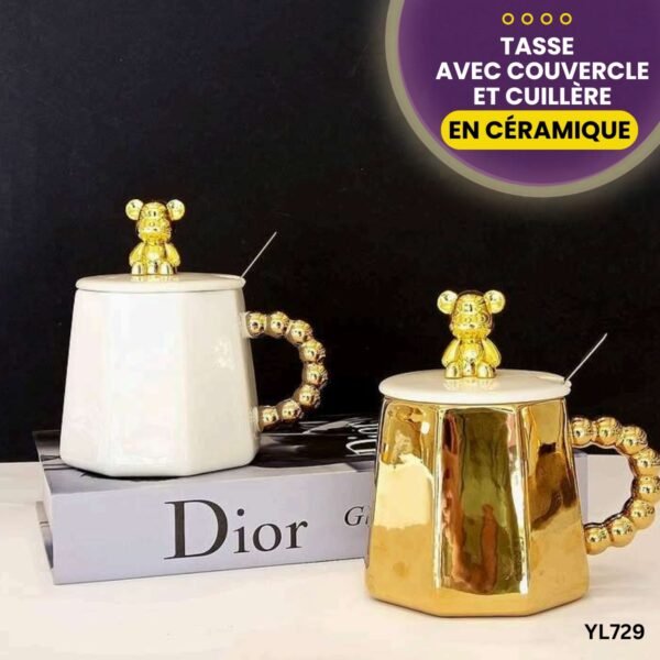 Tasse en céramique avec couvercle et cuillère YL729