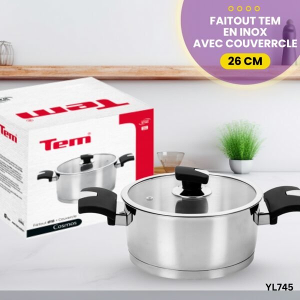 Faitout 26 CM avec Couverrcle Cosmos Inox TEM YL745