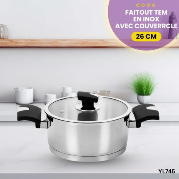 Faitout 26 CM avec Couverrcle Cosmos Inox TEM YL745 – Image 3