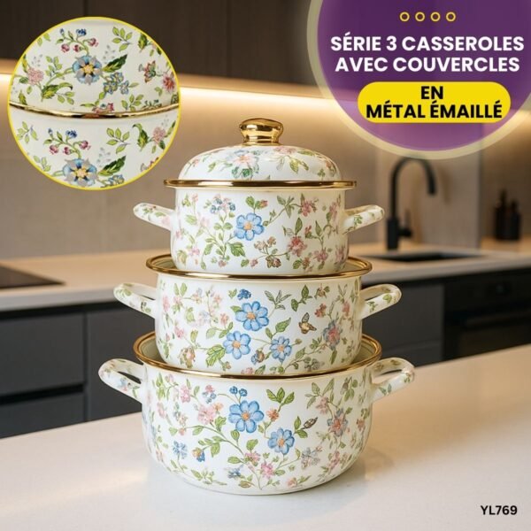 Série 3 Casseroles avec couvercles YL769 – Image 3