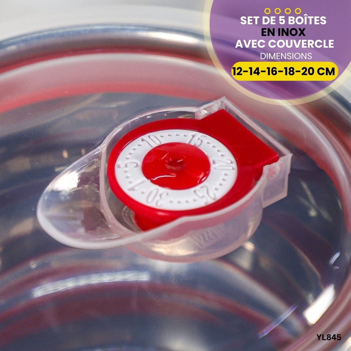 5 Boîtes En Inox Avec Couvercles YL845 – Image 4