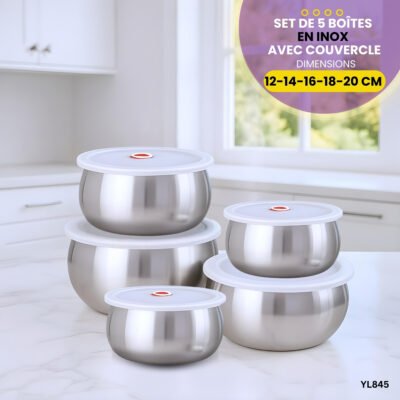 5 Boîtes En Inox Avec Couvercles YL845
