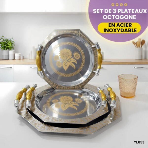 Ensemble de 3 Plateaux Octogonaux YL853