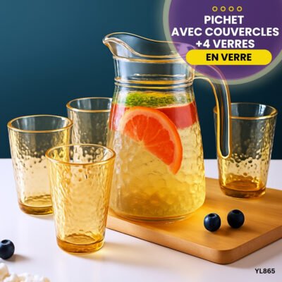 Pichet en verre + 4 verres YL865