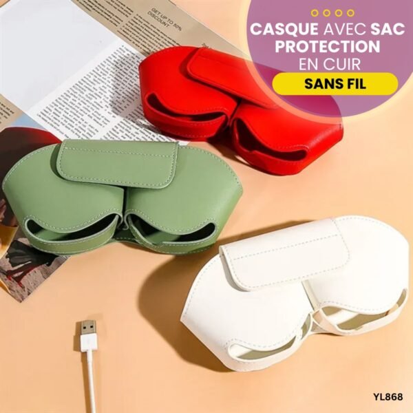 Casque sans fil avec sac en cuir YL868 – Image 4
