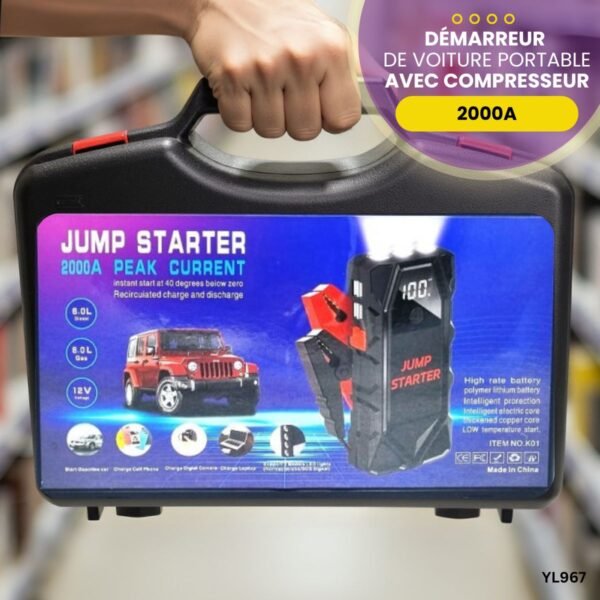Démarreur de voiture portable 2000A avec compresseur YL967 – Image 2