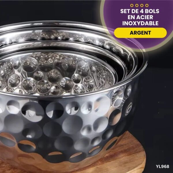 Ensemble de 4 bols en acier inoxydable argenté YL968 – Image 3
