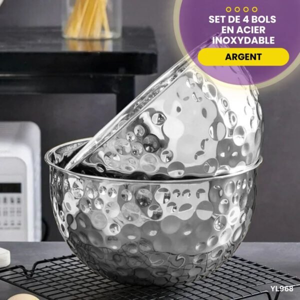 Ensemble de 4 bols en acier inoxydable argenté YL968 – Image 4