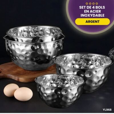 Ensemble de 4 bols en acier inoxydable argenté YL968