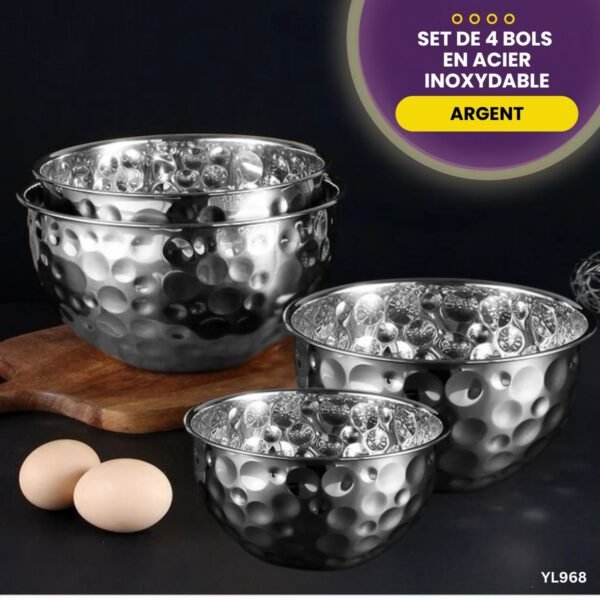 Ensemble de 4 bols en acier inoxydable argenté YL968