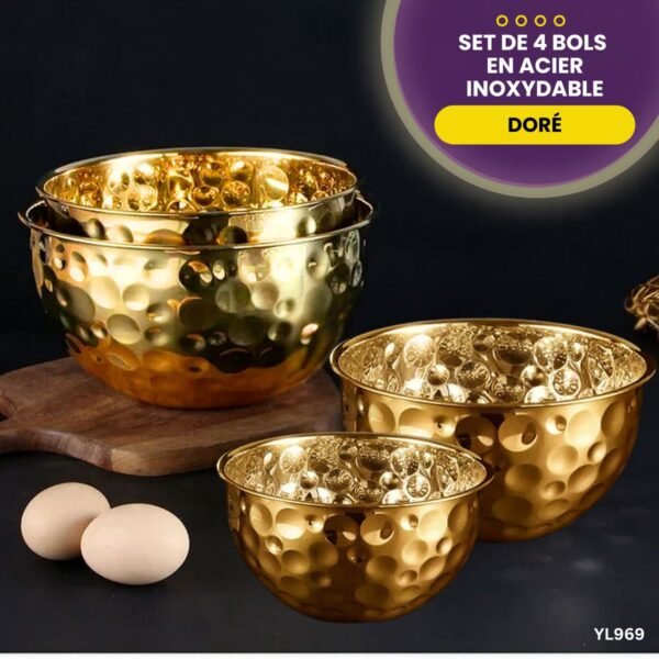 Set de 4 bols en acier inoxydable Dorés YL969 – Image 3