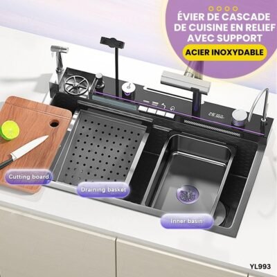 Évier de Cascade de Cuisine en Relief avec Support YL993