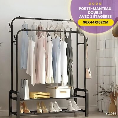 Porte-manteau double avec 2 étagères YL1034