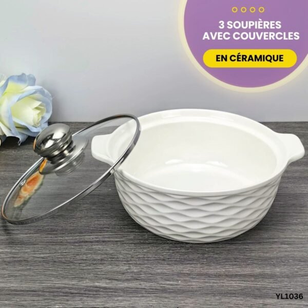 3 Soupières en céramique avec couvercles YL1036 – Image 3