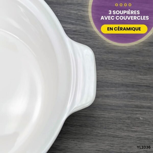 3 Soupières en céramique avec couvercles YL1036 – Image 4