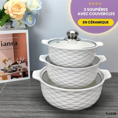 3 Soupières en céramique avec couvercles YL1036