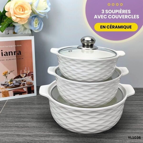 3 Soupières en céramique avec couvercles YL1036